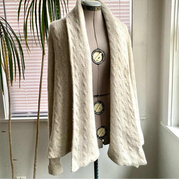 VINTAGE Super Soft Warm Cable Knit Open Front Cardigan Off White Size L - Picture 1 of 15